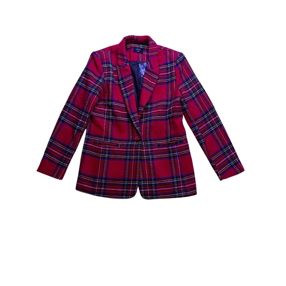 Vici Jackets & Blazers - VICI Plaid Blazer Women Small Red Tartan Checkered One Button Preppy Office